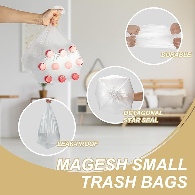 Magesh 12-13 Gallon Trash Bag Strong, Leakage-Free, Medium Garbage Bags Unscented Thick for Office, Kitchen Small Trash Can, 80L, 105 Bags, Clear
