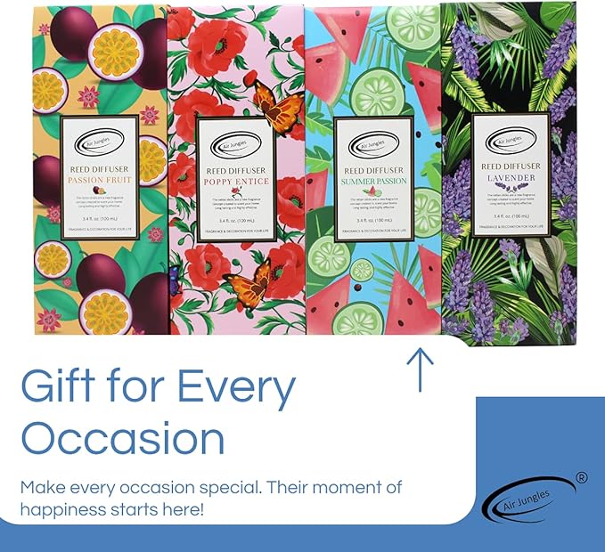 Air Jungles Passion Fruit Fragrances Reed Diffuser Set with Sticks, Scent Incense Oil, Essential Oil Air Freshener for Home, Office, Gym, and Room Diffuser, 3.4 fl. oz