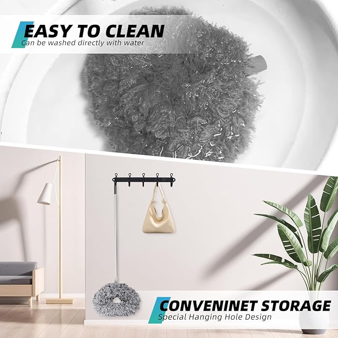 DRQ Ceiling Fan Cleaner Duster, 2 Pack Reusable Microfiber Duster with Extension Pole, 13 to 50 Inch Fan Blade Cleaner, Removable Dusters for Cleaning Walls Bookshelves Door Window Top (Grey)