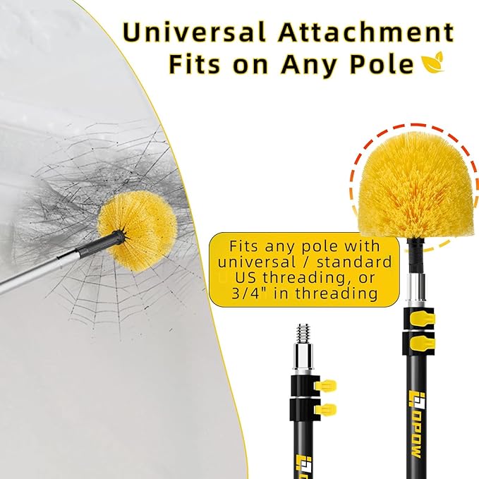 5-to-12 Foot Cobweb Duster with Extension Pole, 20 Ft High Reach and 2 Replaceble Spider Web Brush Heads, Heavy Duty for Indoor & Outdoor Use