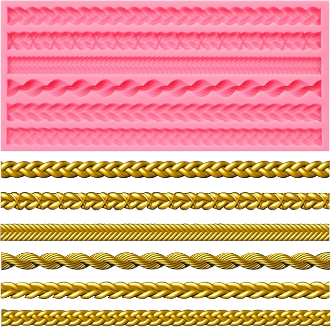 Silicone Pie Crust Molds, Knit Rope Lace Chain Chocolate Molds, Cake Decoration Fondant Baking Mold for Pastry Pies Candy Sugar Craft Gum Paste Cookie Clay Resin