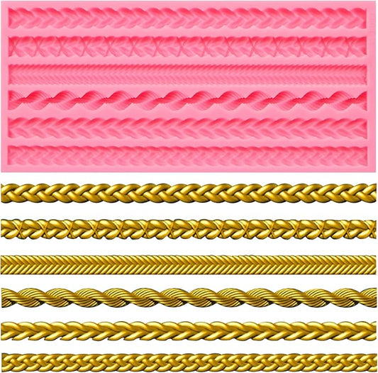 Silicone Pie Crust Molds, Knit Rope Lace Chain Chocolate Molds, Cake Decoration Fondant Baking Mold for Pastry Pies Candy Sugar Craft Gum Paste Cookie Clay Resin