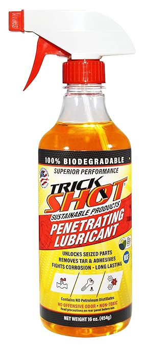 Non-Toxic Penetrating Oil | Eco-Friendly, Non-Flammable, Food Grade & Biodegradable | Rust Inhibitor | 3-in-1 Lubricant, Penetrating Oil, and Degreaser by Trick Shot® USA Made | 16 oz. Spray Bottle