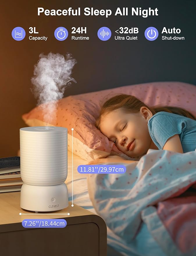 CLEVAST Smart Humidifier for Bedroom 3L, Top Fill Cool Mist, Essential Oil Diffuser, App & Voice Control, Works with Alexa & Google Assistant, Quiet, Auto Shut-Off, Baby Nursery Home Office Large Room