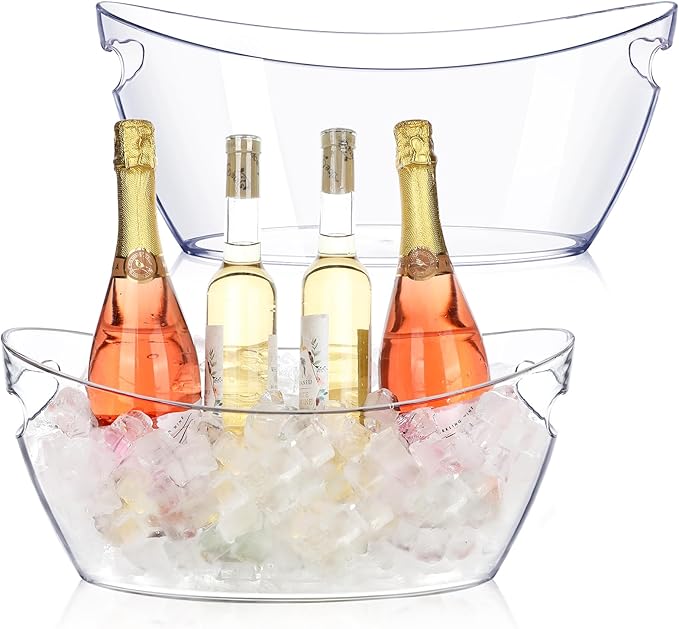 Ice Buckets for Parties, 2pcs Acrylic Champagne Beverage, Drinks Buckets Tub for Cocktail Bar, 5.5L Ice Bucket for Christmas Party(16.5 * 7.3 * 6.8inch)