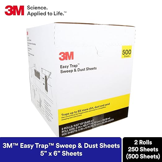 3M Easy Trap Sweep and Dust Sheets, 2 Rolls of 250 5" x 6" Sheets (500 Sheets), Disposable Easy Sweep Floor Duster, Picks Up 8x More Dirt, Dust, Sand, Hair, Works on Dry or Wet Surfaces, 55655W