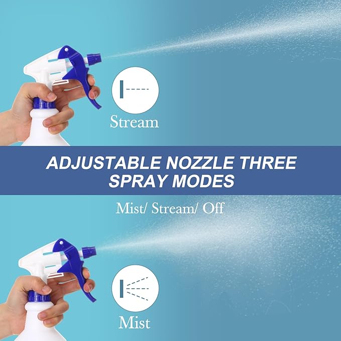 Zubebe 24 Pack 32 oz Plastic Spray Bottle Bulk Empty Leakproof Heavy Duty Spray Bottles for Cleaning Supplies Mist Bottles with Label and Adjustable Nozzle for Plant(Blue, Red, Green,Clear Scale)