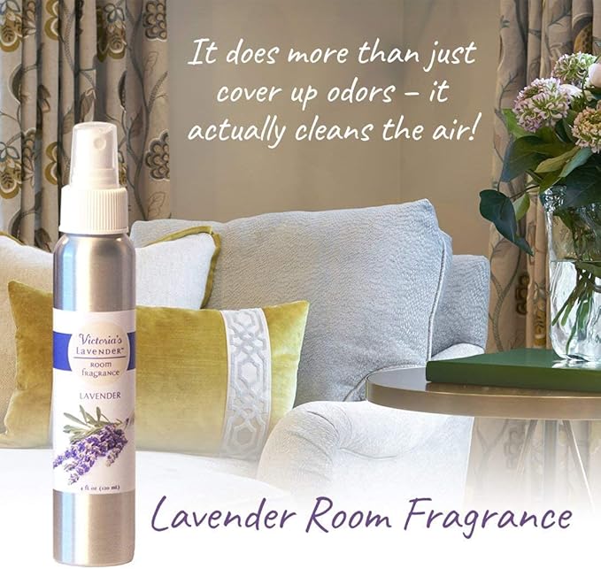Victoria's Lavender Room Spray - All Natural Home Fragrance, Pure Oil Air Freshener & Odor Eliminator, Relaxing Scent, Aromatherapy Household Essentials, Made in the USA, 2-Pack Lavender, 4 oz each