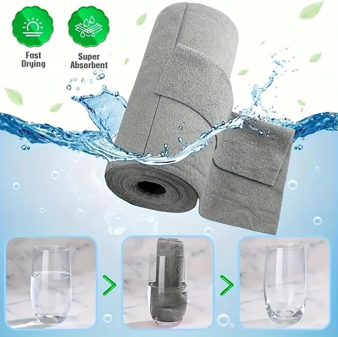 MRIGHT Gray Microfiber Cleaning Cloths Roll, 12x12 Inch, 60 Sheets-2 Rolls, Reusable, Machine Washable, Super Absorbent, Lint Free, Tear Away Design (2)