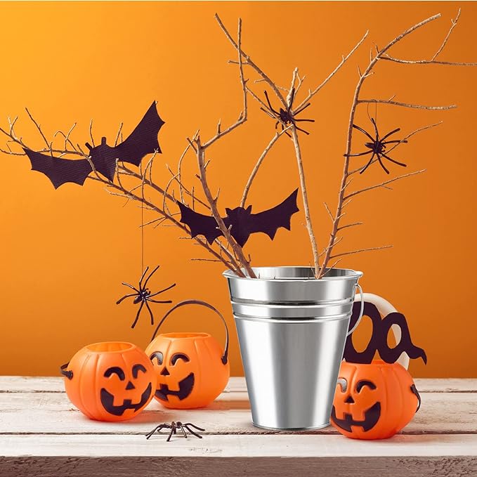 Sadnyy 6 Pack Galvanized Bucket, 5" Metal Bucket with Handles, Metal Buckets and Pails, Kids Party Supplies, Toy Container Table Centerpiece Decoration(Silver)