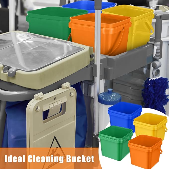 Mifoci 4 Pcs Plastic Bucket 5 Quart Square Cleaning Bucket Utility Small Pail with Handle for House Cleaning Storage Livestock Feeding Car Washing (Yellow,Blue,Green,Orange)