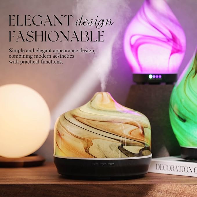 Porseme 500ml Glass Essential Oil Diffuser Aromatherapy Ultrasonic Cool Mist Humidifier 15-21 Running Hours Waterless Auto-Off Air Diffusers for Sleeping Yoga Office Working Spa and Rest (Jupiter)