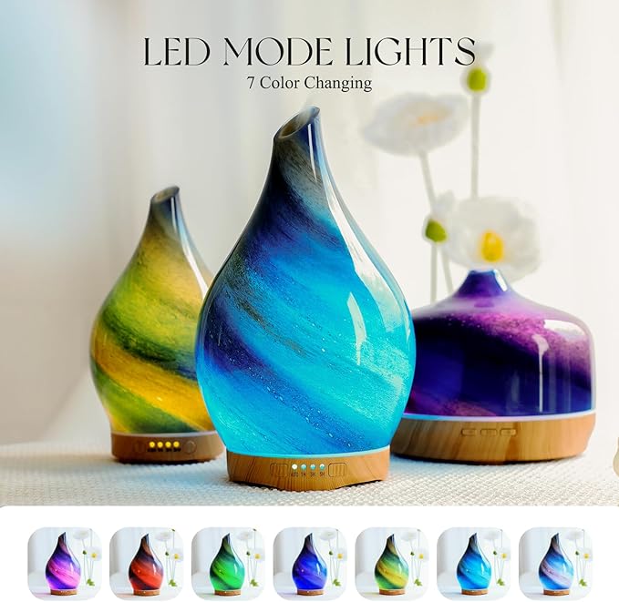 Porseme 280ml Essential Oil Diffuser Glass Color Changing Aroma Air Diffusers Aromatherapy Ultrasonic Cool Mist Humidifier 7 Running Hours Waterless Auto-Off for Sleeping, Yoga, Office, Spa (Galaxy)