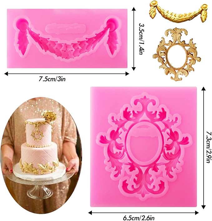 7Pcs Baroque Style Curlicues Scroll Lace Silicone Fondant Molds, Relief Flower Mould Filigree Mold 3D Cake Sculpted for Candy Gummy Decoration Cupcake Topper Jewelry Polymer Clay Crafting Projects