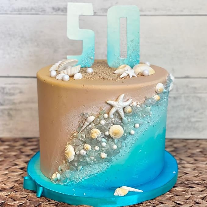 Sakolla Marine Theme Fondant Molds, 4 PCS Seashell Conch Starfish Baking Silicone Molds for Cake Decoration Chocolate Soap Crafting