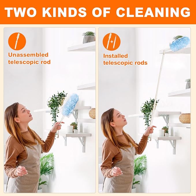 Heavy Duty Duster Refills for Swiffer Dusters, 360° Multi-Surface Microfiber Duster Refills with 2.5 ft Extended Handle, Unscented Disposable Feather Dusting Kit (30 Count Refills, 2 Handles)