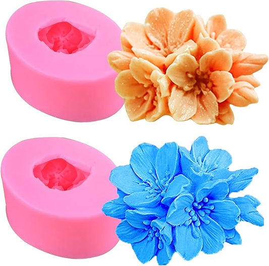 2PCS Blossom Flower Mold Silicone Flower Molds Fondant Chocolate Candy Cake Decoration Mold Silicone Molds for Epoxy Resin Casting Candle Soap DIY Art Craft Baking
