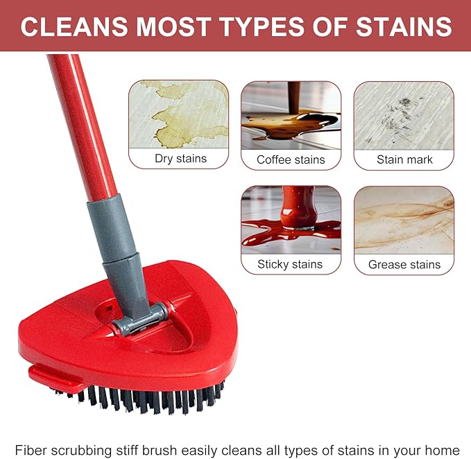 Spin Mop Replace Head, Base, Mop Handle Replacement for OCedar EasyWring 1 Tank System - Include 2 Microfiber Refills, 1 Sturdy Iron 30-58" Adjustable Mop Stick, Head Cover and Scrubber