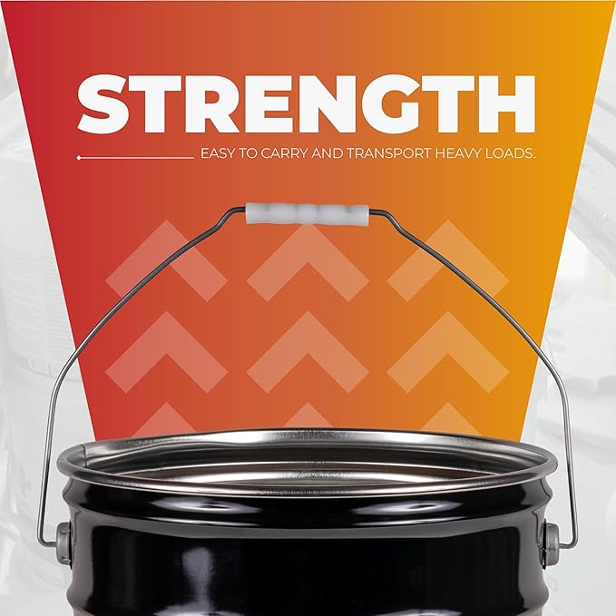 ATERET 5 Gallon Black Metal Bucket, Heavy Duty Durable Steel Open Head Pail with Handle for Outdoor and Household Use (3 Pack - Bucket Only)