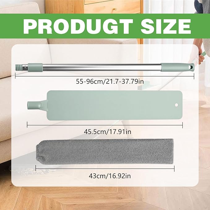Retractable Gap Dust Cleaning Tool with 2 Microfiber Dusting Cloths,Flat Duster with Extension Pole,Extendable Microfiber Duster with Bendable & Removable Head,Reusable Washable Dusting Wand