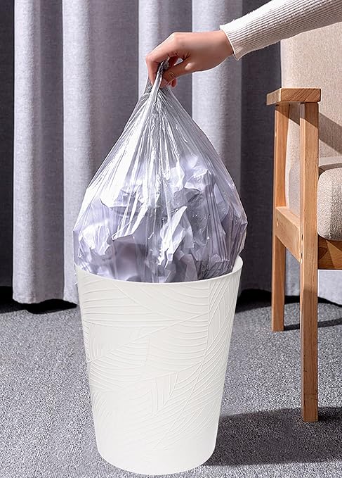 1.8 Gallons Small Trash Can, Decorative Wastebasket, Modern Leaf Pattern Design, Polypropylene Trash Can for Bathroom, Bedroom, Office (2, White)