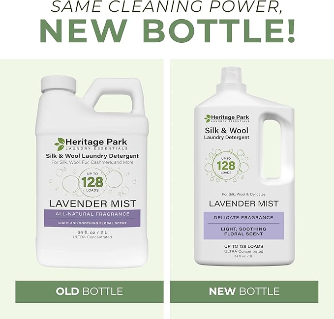 Heritage Park Silk & Wool All-Natural Lavender Mist Scent, pH-Neutral Laundry Detergent - Enzyme-Free, Concentrated Up to 128 loads per bottle (64 fl oz 4-pack)