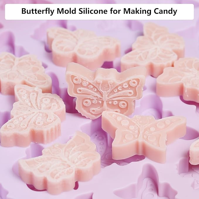 Butterfly Mold, 72 Cavities Mini Butterflies Silicone Molds for Chocolate Candy Gummy, Food Grade Small Silicone Butterfly Molds for Homemade Cake Decorations/Snack Biscuits