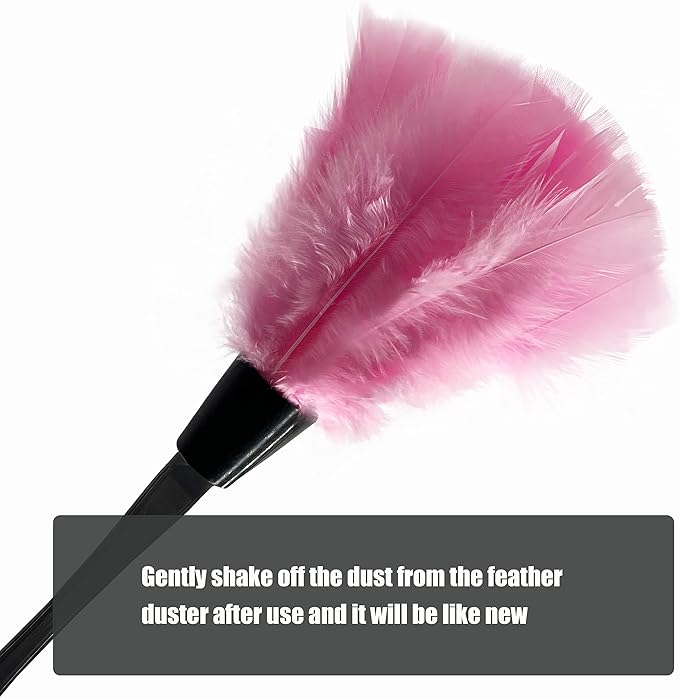 14 Inch Turkey Feather Duster – Lightweight Cleaning Brush for Home, Office, Furniture, Blinds, and Electronics（Pink）