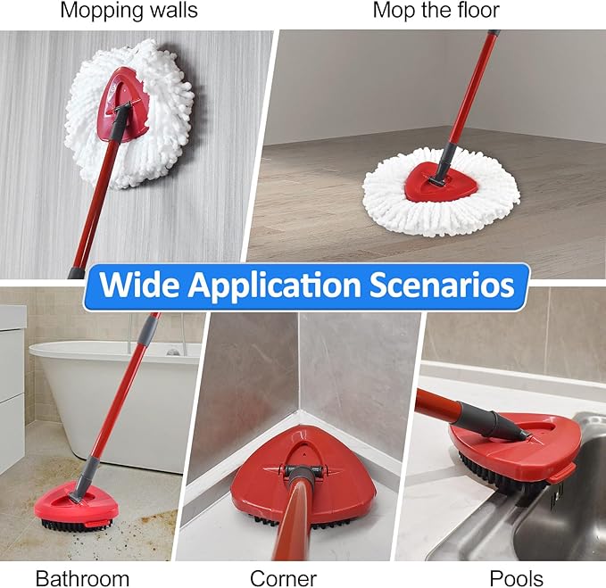 Mop Heads Replacements for Ocedar, Mop Replace Head for O Cedar EasyWring 1-Tank Spin Mop, 6 Mop Heads Include 3 Microfiber Mop Refills, 2 Upgrade Scrubber Mop Head, 1 Mop Base for O-Cedar Mop