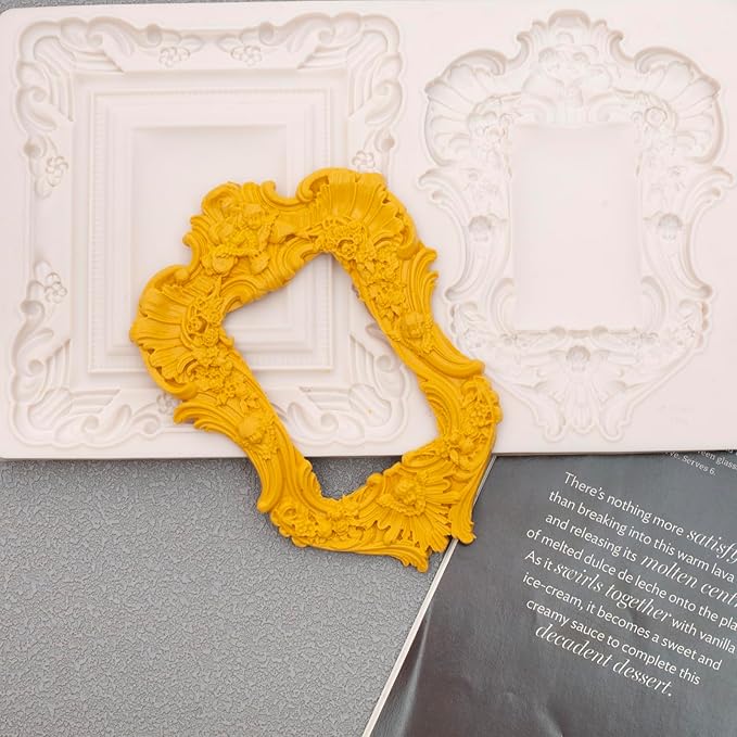 Baroque Photo Frame Silicone Mold, European Relief Scroll Frame Fondant Mold, for Baroque Cake Decoration, Modeling Clay, Resin Crafts, Desktop Ornaments, Reusable