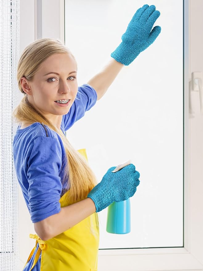 Patelai 3 Pairs Microfiber Plant Dusting Gloves Leaf Cleaning Gloves for Indoor Plants, Blinds, Furniture, House(Large,Reddish Violet, Blue, Purple)