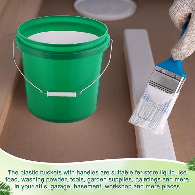 Tioncy 10 Pcs 2 Gallon Plastic Bucket with Lid Heavy Duty 2 Gallon Bucket Pail with Lid Handle for Storage Container Home Household Cleaning (Green)
