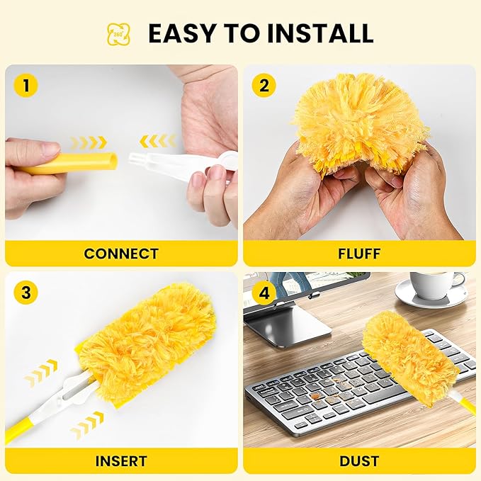 XL 360° Duster Refills | Compatible with Swiffer Duster | 60Count + 1 Handle | Electrostatic Lock-Dust Technology | Heavy Duty Disposable Duster for Furniture, Blinds, Lamps, Allergen Cleaning