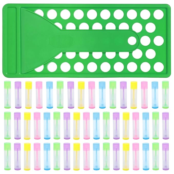 Lip Balm Crafting Kit, 50 Pieces Empty Lipsticks Filling Tubes Mold Handmade Set Pallet with Scraper, Lip Balm Tubes with Filling Tray and Spatula for Women Girl Cosmetics Makeup, Multicolor