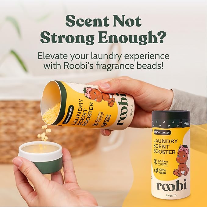 Roobi Baby Laundry Detergent Sheets. Specially Formulated for Sensitive Skin. Newborns, Infants & Toddlers Clothes. Peachy Lullaby Scent. Up to 128 Loads