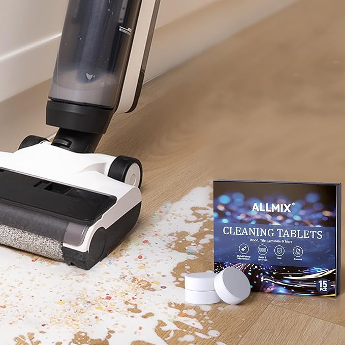 ALLMIX Hard Floor Cleaner, Floor Cleaning Tablets for Mopping, Eco-Friendly Gentle & Deep Cleaning Solution for All Hard Floors, Perfect for Mop Buckets - Lemon Scent (15Pcs - Individually Packaged)