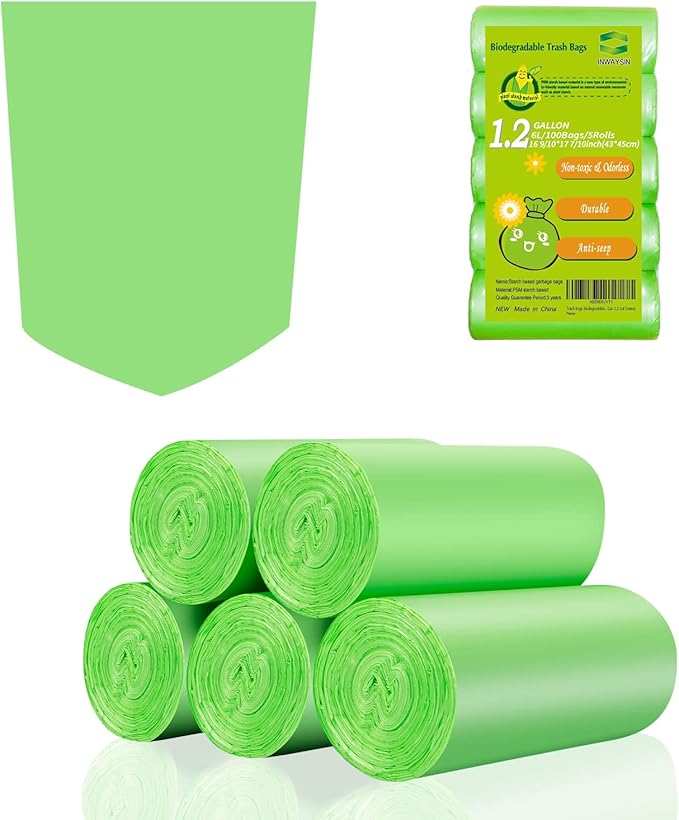 Mini Trash Bags, Inwaysin 1.2 Gallon Trash Bags, Small Bin Bags, 6L, 100Bags, Clear Green…