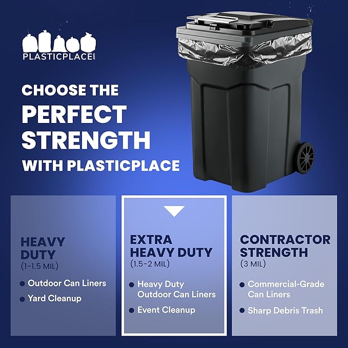 Plasticplace Black Trash Bags (50 Count) – Heavy Duty 64-65 Gallon Garbage Bags, Puncture Resistant, Large Trash Can Liners, Ideal for Toter Cans, Kitchen & Outdoor Use, 50" x 60" 1.5 Mil