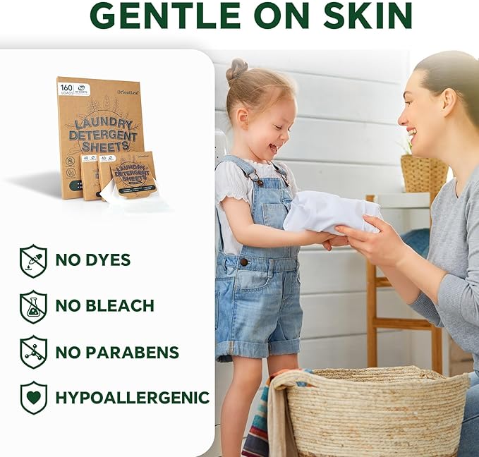 Laundry Detergent Sheets Fresh Scent, Eco-Friendly, Powerful Cleaning, Up to 160 Loads (80 Sheets), Hypoallergenic Laundry Soap for Travel and Home Washing