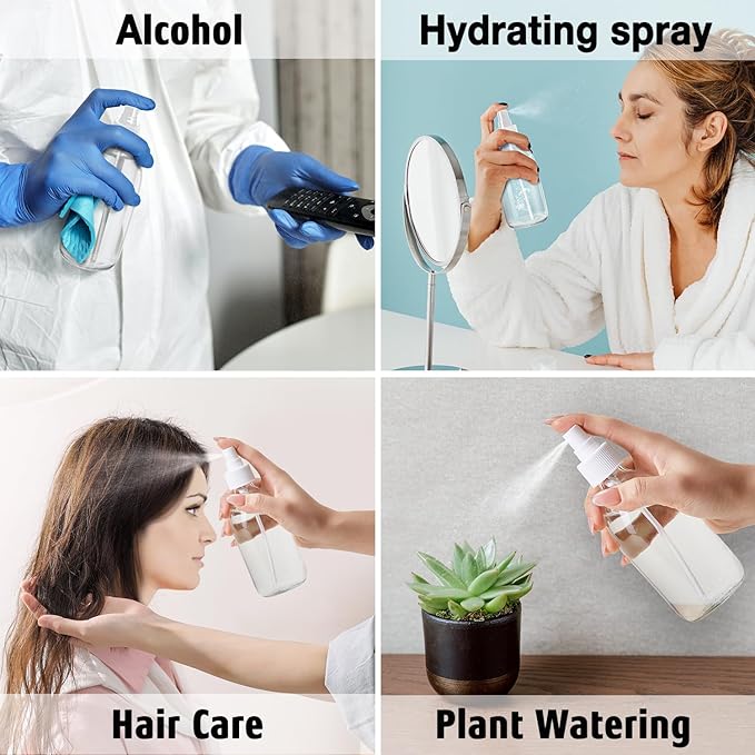 Tecohouse 2 Pack Glass Spray Bottles, 250ml Small Glass Bottles for Cleaning Solutions, Spray Bottles for Essential Oils, Plants, with Durable Nozzle, Labels, Funnel - Clear