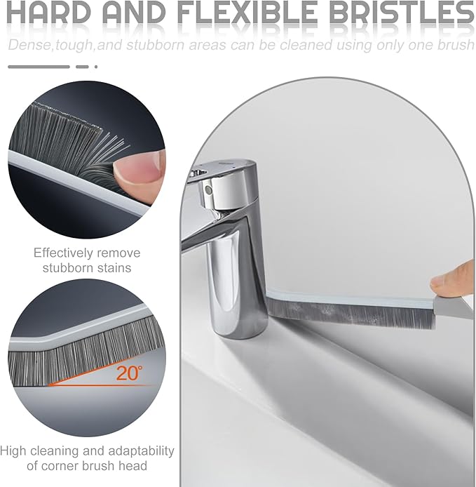 Crevice Cleaning Brush Bathroom Tile Groove Gap Cleaning Brush Premium Crevice Cleaning Tool Aluminum Support with 15° Angled Head-Grout Thin Brush,Kitchen & Bathroom Tool (3PCS)