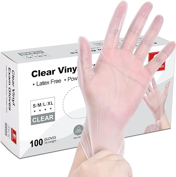Schneider Clear Vinyl Exam Gloves, Latex-Free, Disposable Medical Gloves, Cleaning Gloves, Food Safe, Powder-Free, 4 mil