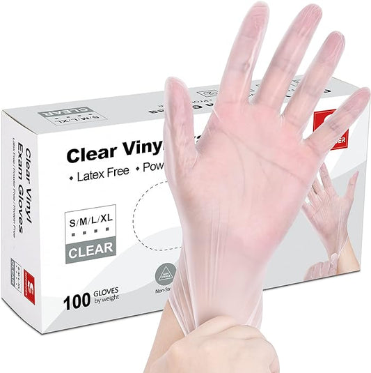 Schneider Clear Vinyl Exam Gloves, Latex-Free, Disposable Medical Gloves, Cleaning Gloves, Food Safe, Powder-Free, 4 mil