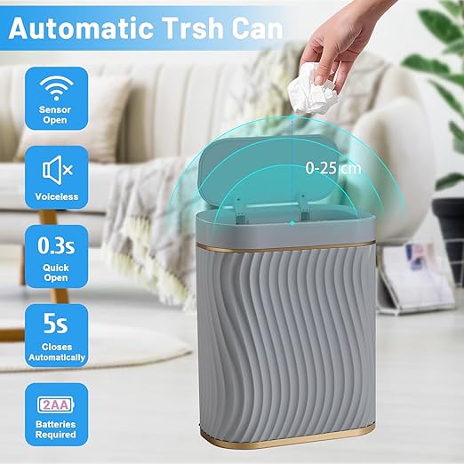 Bathroom Trash can with Automatic Touchless Lid, 2.6 Gallon Motion Sensor Small Garbage Can, Slim Waterproof Smart Trash Bin for Bedroom, Office, Living Room