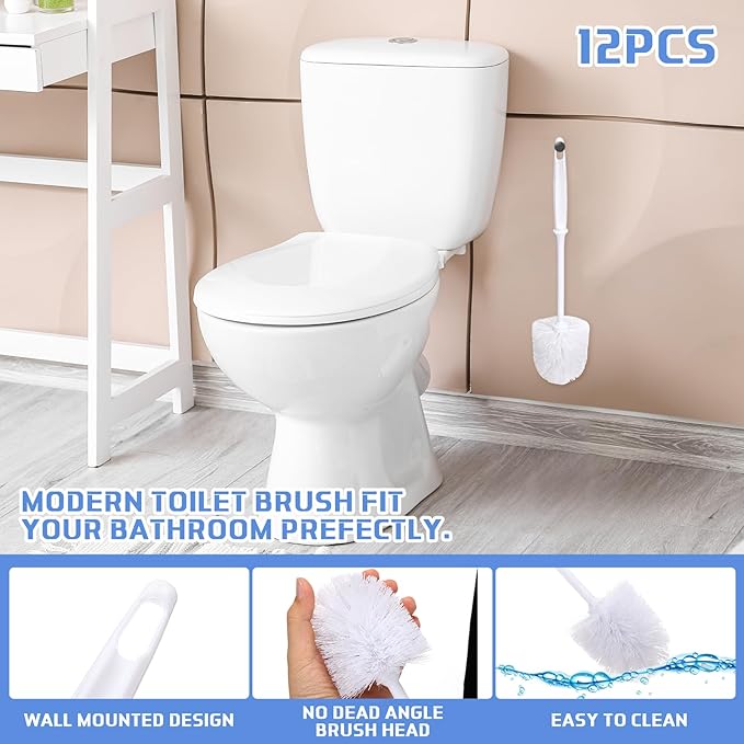 Roshtia 12 Pcs Toilet Bowl Brush White Toilet Brushes Bulk Toilet Scrubber Scrub Brushes with Plastic Handles for Commercial Restrooms Bathroom Cleaning, 13.7 Inch