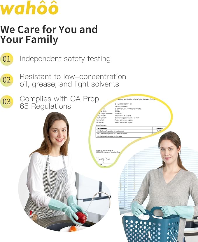 LANON Protection wahoo Skin-Friendly Dishwashing Cleaning Gloves, Dishwashing Kitchen Gloves with Cotton Flocked Liner, Non-Slip, Surf Spray, Large