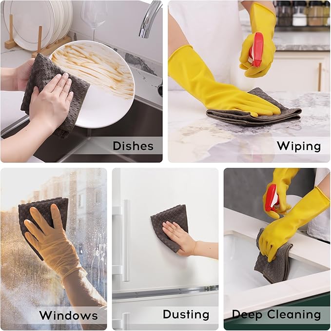 Kitinjoy Microfiber Cleaning Cloth, 12 Pack Soft and No Lint Microfiber Towels Cleaning Supplies, Absorbent Fast Drying Cleaning Rags for Housekeeping, Kitchen, Window, 12 x12 Inches, Brown