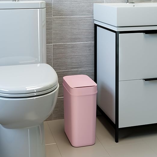 iTouchless 3 Gallon Sensor Pink Bathroom Trash Can, Your Purchase Supports Breast Cancer Research Foundation, 10 Liter Slim Touchless Small Smart Bedroom Garbage Waste Basket Bin with Motion Lid