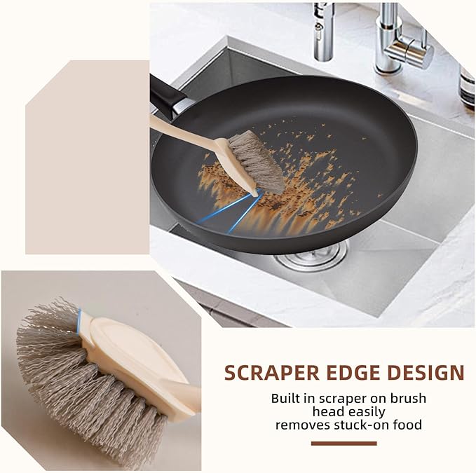 4-Pack Heavy Duty Scrub Brushes Set with Wooden Handles, Triangle & Square Floor Scrubber, Dish Brush, Grout Cleaner for Kitchen, Bathroom, Tile, Carpet & Stubborn Stains Removal