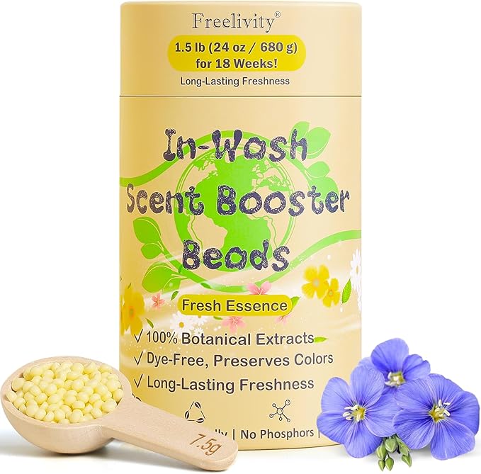 Freelivity In‑Wash Scent Booster Beads – Fresh Essence Scent, Laundry Beads fabric softener, 24 oz – Lasts Up to 70 Washing Cycles – Eco‑Friendly & Safe for Babies and Kids